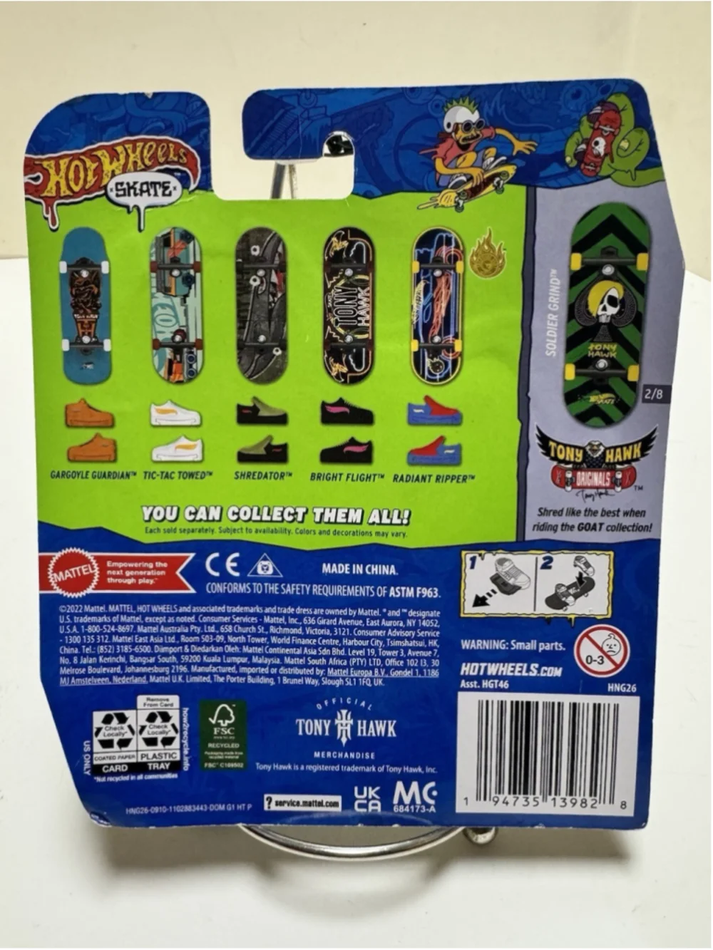 Hot Wheels Skate Tony Hawk Soldier Grind Mini Skateboard 2/8 Yellow Finger Shoes